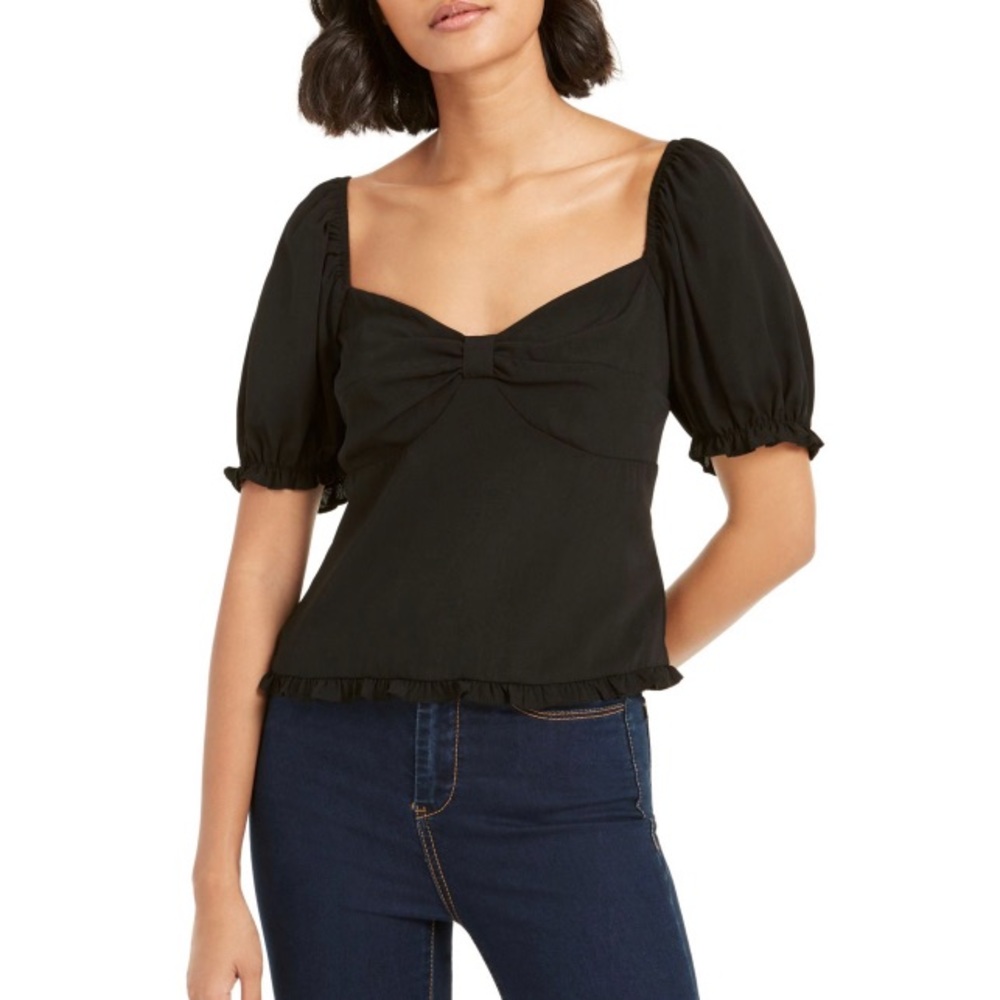 Ash & violet puff sleeve black top square neck